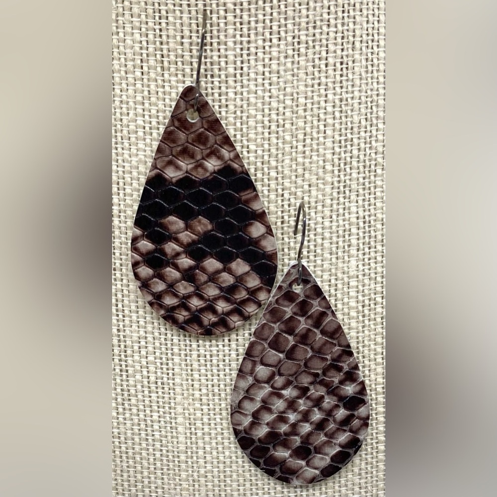 Gray Snakeskin Faux Leather Earrings Boho Fall Whimsigoth Eclectic Festival